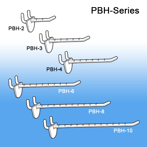 6 Peg Board and Slatwall Hooks - Plastic, PBH-6