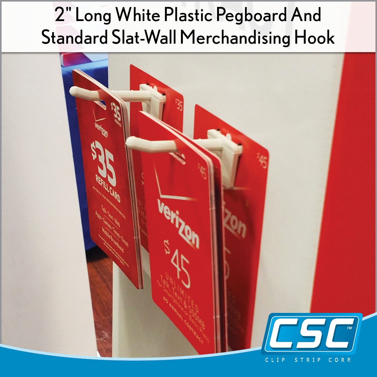 Peg Board and Slatwall Hooks - Plastic, 2 long