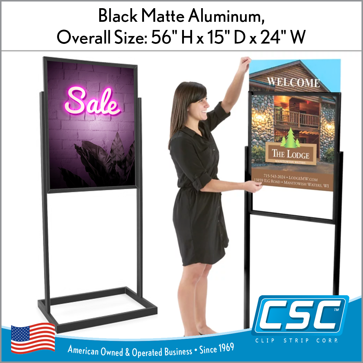 Floor Bulletin Frame Sign Holder with Square Tubing and Rectangular Base, Metal