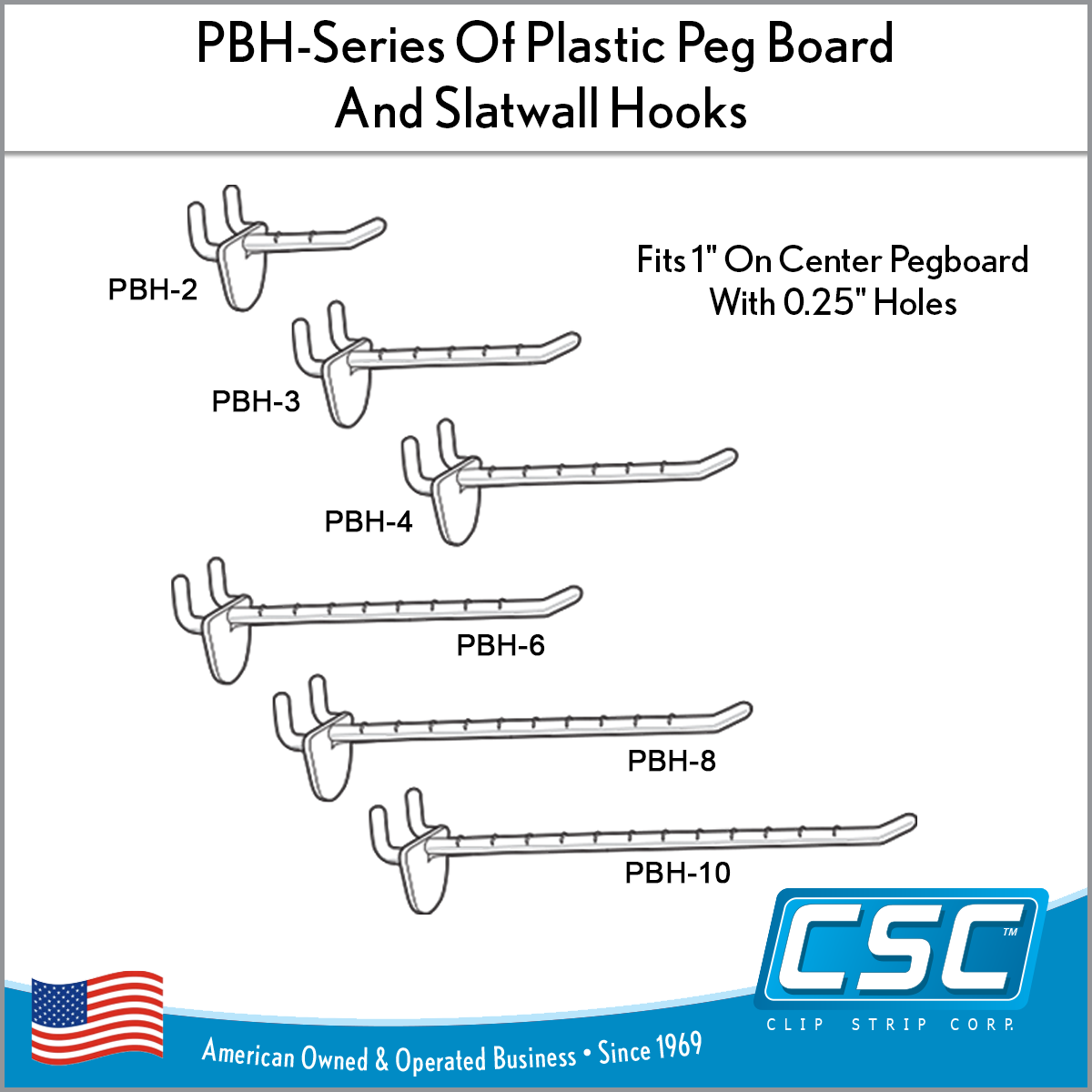 2 Peg Board and Slatwall Hooks - Plastic, PBH-2