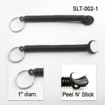 Coiled Tether with Split Ring and Peel and Stick Pad, SLT-002-1