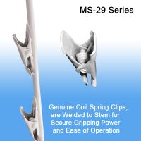 Genuine coil spring clips, welded to stem for secure gripping power and ease of operation, hooks will not shift over time
