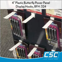 4" Butterfly Power Panel Display Hooks - Plastic, BFH-324, in stock and ready to ship. By Clip Strip Corp.