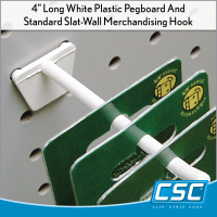 4" Long WHITE plastic pegboard and slatwall display hook, PBH-4, by Clip Strip®