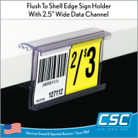 In stock and ready to ship, Grip-Tite™ Wood Shelf Data Channel Sign Holder, EG-35, by Clip Strip®