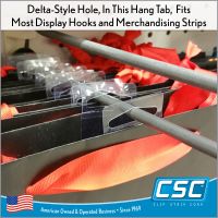 In stock and ready to ship. hang tab with delta style hole 1.5" wide, ET-61