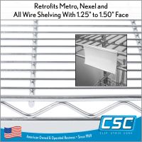 In stock and ready to ship, Price Channel Label Holder 3" Long for Wire Shelves, with a Protective Facing and Channel, WR-1253, by Clip Strip Corp.