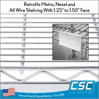In stock and ready to ship, Price Channel Label Holder 3" Long for Wire Shelves, with a Protective Facing and Channel, WR-1253, by Clip Strip Corp.
