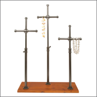 Adjustable Triple Countertop Accessory Display – Cherry Wood Base, 3 Uprights, ATCAD-228