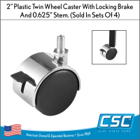 2" Locking Twin Wheel Caster – Plastic Swivel Caster with 5/8" Stem & Chrome Hood for Garment Racks and Dump Bins, Item# CLTW-12