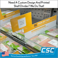 Full Color Custom Printed and designed shelf dividers, CPSD-SERIES