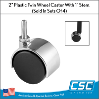 2" Plastic Caster, Twin Wheel, Non-Locking with 1" Stem for Garment Racks and Dump Bins, Item# CTW10