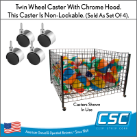 2" Plastic Caster, Twin Wheel, Non-Locking with 1" Stem, sold in set of four, Item# CTW10