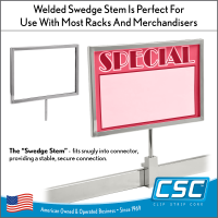 Chrome Finished 11 x 7 Sign Holder with 3" Welded Swedge Stem, for retail display racks, DCSH-117