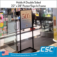 Floor Bulletin Frame Sign Holder with Rectangular Tube Base, FBSH-2228. Offered By Clip Strip Corp.