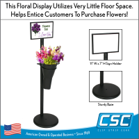 Floral Display Stand  – Includes Plastic Vase & 11 x 7 Sign Holder, Compact, FDC-125012