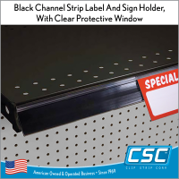 Black channel strip with clear protective face, LSC-484BK, by clip strip corp.