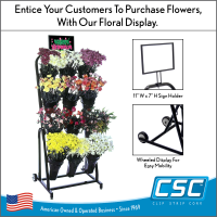 Clip Strip Corp.'s Mobile Floral Display Cart – Includes 12 Plastic Vases & Sign Holder, MFDC-246920