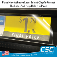 2.75” shelf edge molding label cover chip, PCHC-275-010CL,10 mil thick, in stock now!