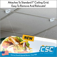Can be used with a variety of ceiling hanging accessories,  
Twist Lok Ceiling Clip, PTC-73