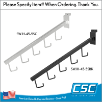 Available in Chrome or Black,  Slatwall Waterfall Display - Square Tubing, with 5 J-Hook Mounting St