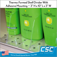 Thermo-Formed, Adhesive Mounting, Shelf Divider, 3" H x 10" L x 3" W,  Item# TFD-410, by Clip Strip Corp.