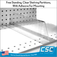 Shelf Divider, 3" tall x 10" long x 3" wide, Thermo-Formed, Adhesive Mounting, clear shelf partition, TFD-410