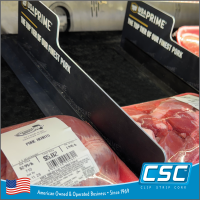 Custom Printed Shelf Dividers for meat sections at retail, CPSD-Series, by Clip Strip Corp.