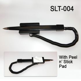 Coiled Tethered Pen with Peel and Stick Holder, SLT-004