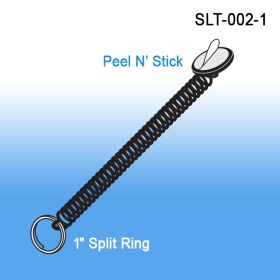 Coiled Tether with Split Ring & Peel n' Stick Adhesive Disk Pad, SLT-002-1