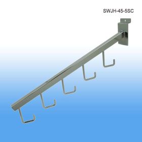 Slatwall waterfall j hook, 5 hooks, square tubing, SWJH-45-5S