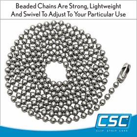 Beaded Metal Chains | 24" long, Clip Strip - Display Fastening, BC-324CS