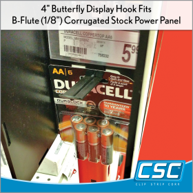 black butterfly peg hook for retail displays, BFH-324BK , 4" long, in stock and ready to ship. By Clip Strip Corp.