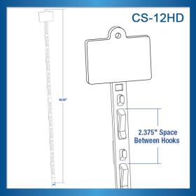 The Original Clip Strip® Merchandising Strip, 12 Hooks, with Tape and Header, CS-12HD
