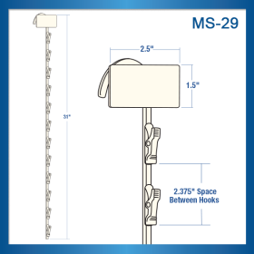Metal Clip Strip® Merchandising Strip, 12 Hook Stations, with Suction Cups, MS-29SC Series
