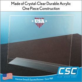 11" x 8.5" slanted horizontal acrylic sign holder, by Clip Strip Corp.