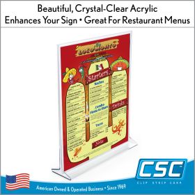 top loading acrylic menu holder 8.5 x 11, by Clip Strip Corp.