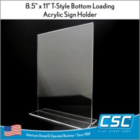 8.5" x 11" T-Style Bottom Loading Acrylic Sign Holder, 410, by Clip Strip Corp.