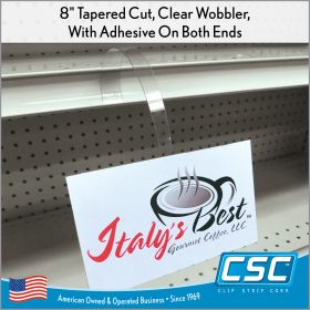 Clip Strip Corp.'s 8" clear tapered shelf edge wobbler with adhesive, 8080