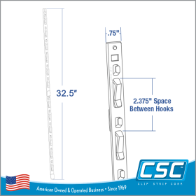 Clip Strip® Merchandising Strip, 32.5" long, 12 Hooks, No Tape, CS-12