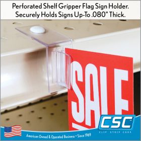 reusable flag sign holder for perforated shelves, EG-28. by Clip Strip Corp.