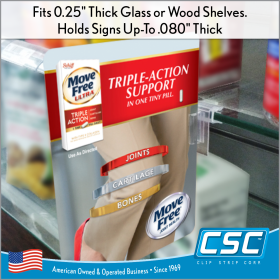 Glass Shelf Sign Holder, for 0.25" Shelves, EG-29, by Clip Strip Corp.