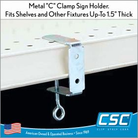 Metal C-Clamp for shelves and other fixtures, MCCB-2, in stock and ready to ship by Clip Strip Corp.