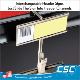 Metal Merchandising Strip With Sign Channel / Scan Plate. Fits into Shelf Perforations, MS-28