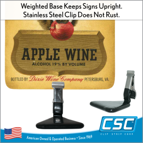 Snap Clip Weighted Base Flat Sign & Card Holder, holds sign securely, 1.75" Tall, WBF-65, Gator Style