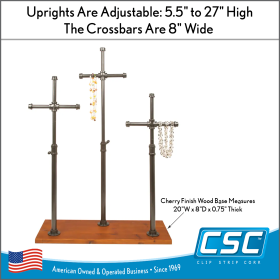 Adjustable Countertop Accessory Display with attractive Cherry Wood Base, with three adjustable Uprights, ATCAD-228
