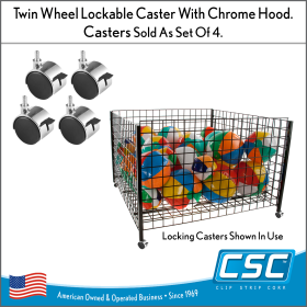 2" Plastic 
 Locking Twin Wheel Swivel 
 Caster with 5/8" Stem & Chrome Hood, Item# CLTW-12