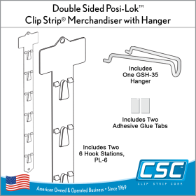 Clip Strip Corp. Double Sided Posi-Lok™ Clip Strip® Merchandiser with Hanger, 12 Hooks, 18.625" L, with Header, DSPL-6