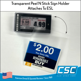 Transparent Peel N Stick Sign HolderAttaches To ESL, ESL-Printed Signs Series