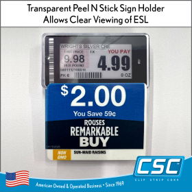 Transparent Peel N Stick Sign HolderAllows Clear Viewing of ESL, ESL-Printed Signs Series